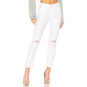 Mother Women's Rascal Ankle Jeans, Size 27 Slim High Waisted White Ripped